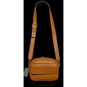 Whip Stitch Tortoise Shell Brown Faux‎ Leather Crossbody Bag Purse Camera Bag